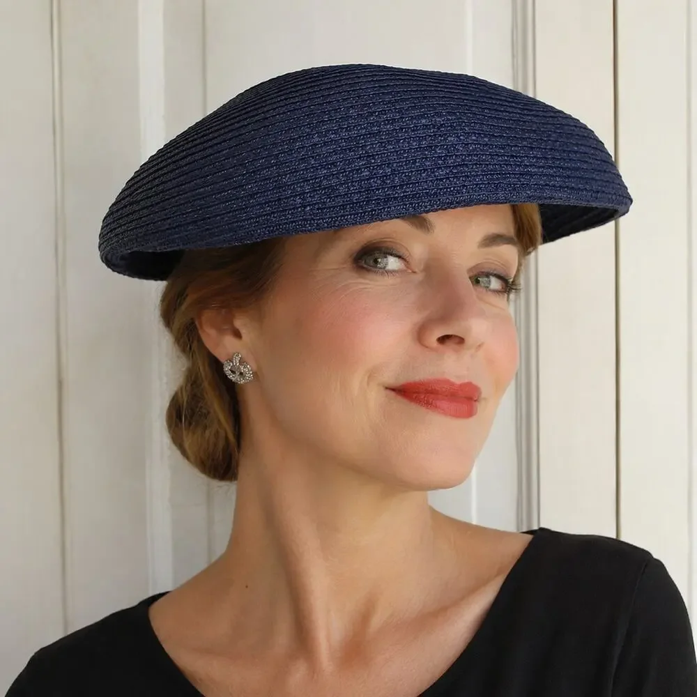 Vintage Marche Exclusive Navy Wide Straw Hat w Lace Ribbon Church Tea - Hey Viv - Picture 6 of 9